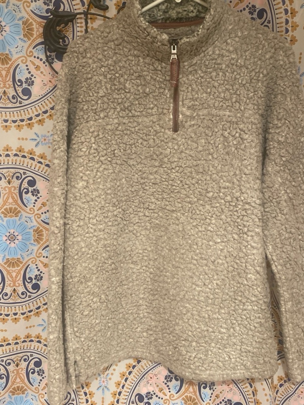 True Grit Men's Zip-Up Sherpa Pullover in Beige